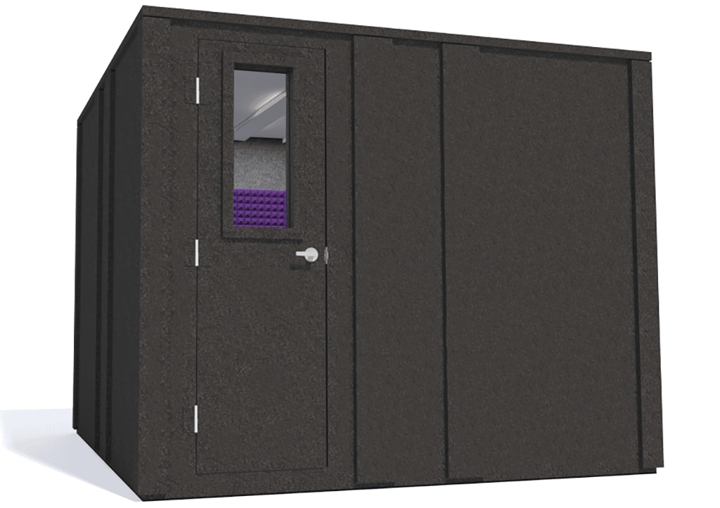 WhisperRoom MDL 102102 E shown with the door closed from the left side with purple foam