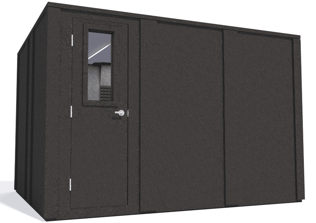 WhisperRoom MDL 102126 E shown from the left side with the door closed and gray foam