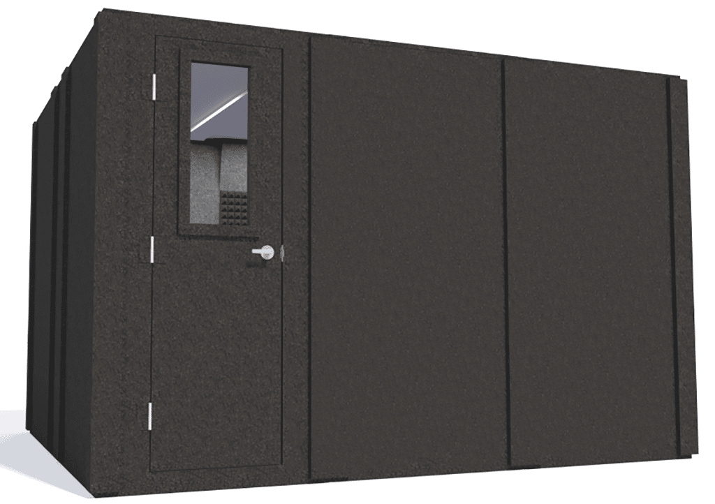 WhisperRoom MDL 102126 S shown from the left side with the door closed and gray foam