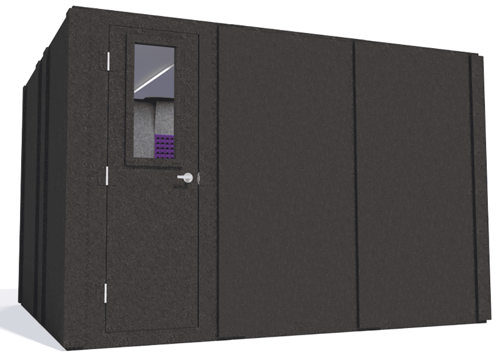 WhisperRoom MDL 102126 S shown with the door closed from the left side with purple foam