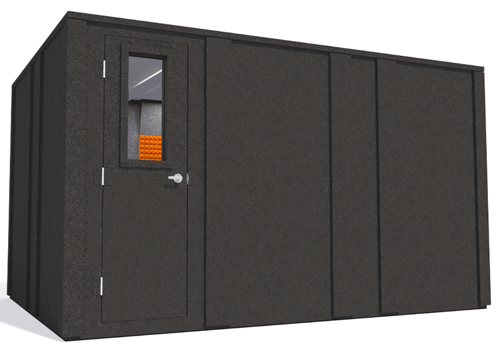 WhisperRoom MDL 102144 E shown from the left side with the door closed and orange foam