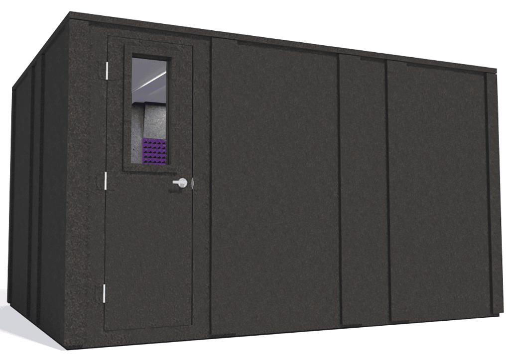 WhisperRoom MDL 102144 E shown from the left side with the door closed and purple foam