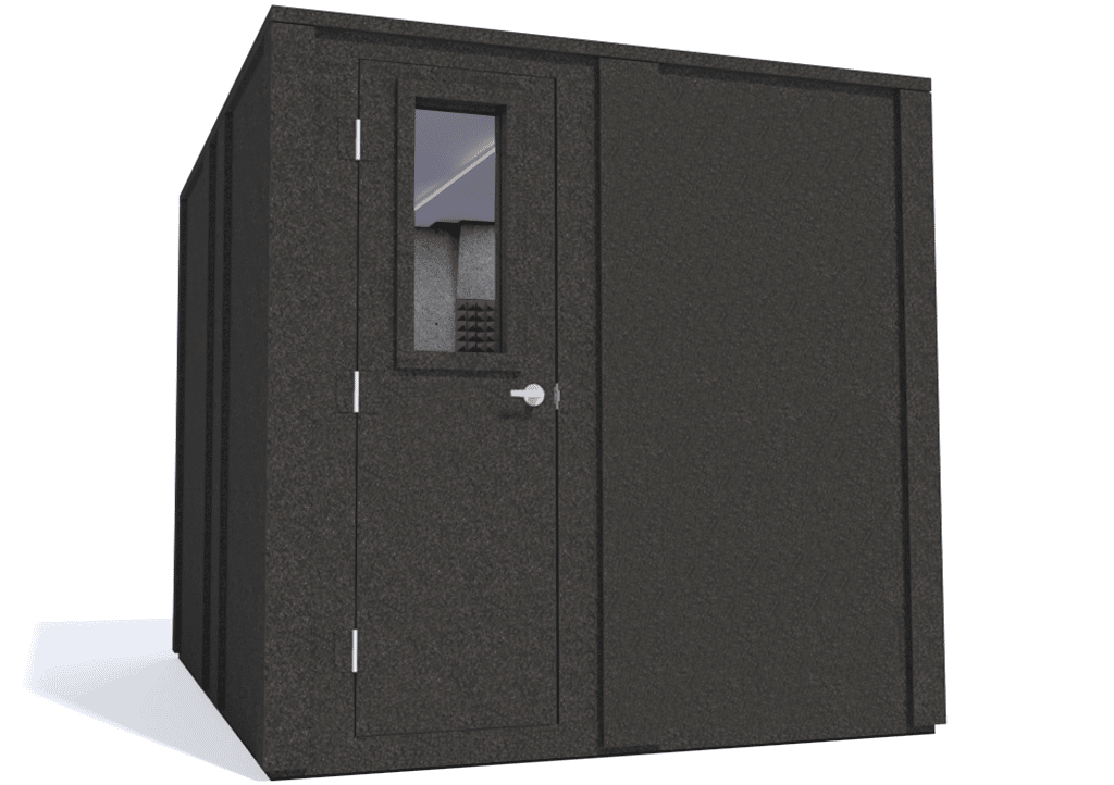 WhisperRoom MDL 10284 E shown with the door closed from the left side with gray foam