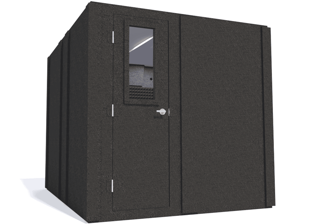 WhisperRoom MDL 10284 S shown from the left side with the door closed and gray foam