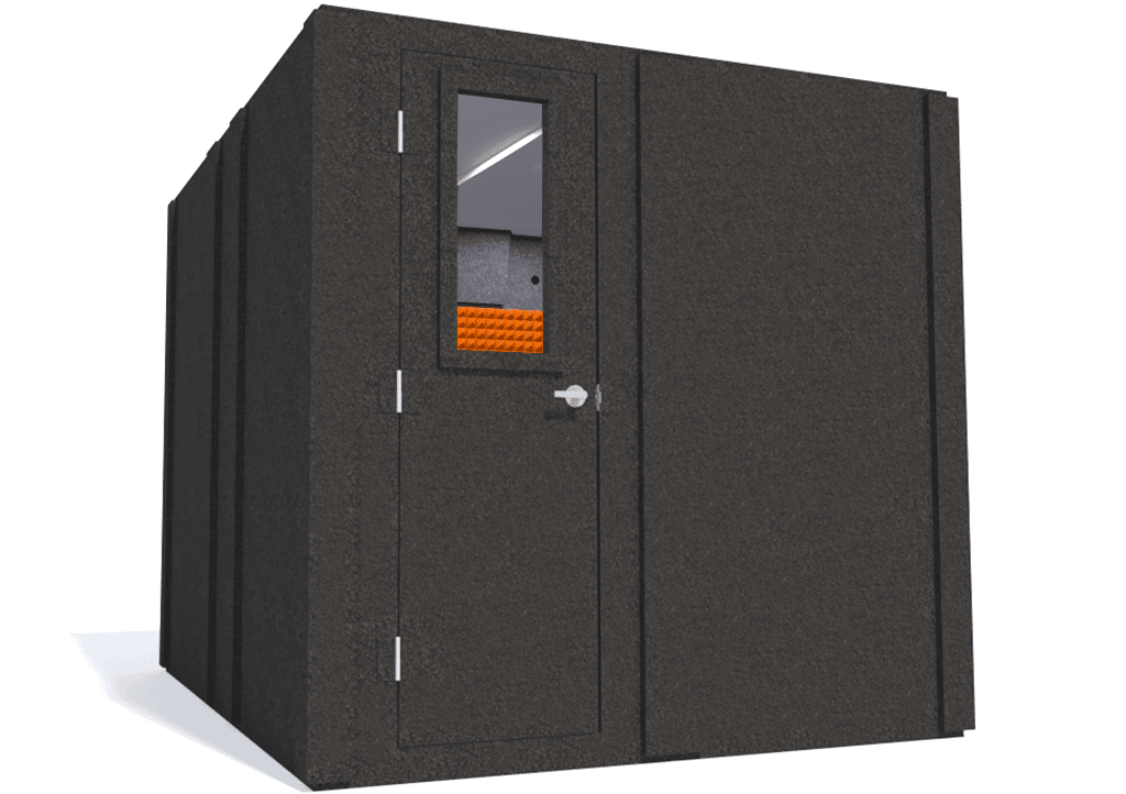 WhisperRoom MDL 10284 S shown from the left side with the door closed and orange foam