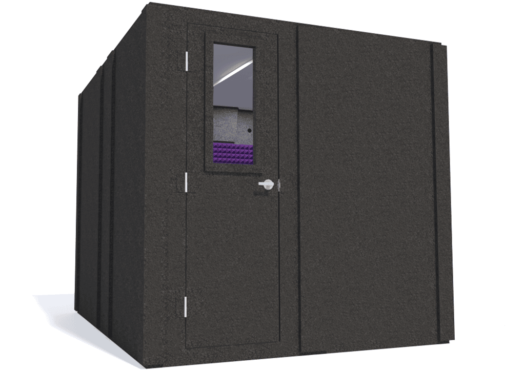 WhisperRoom MDL 10284 S shown with the door closed from the left side with purple foam