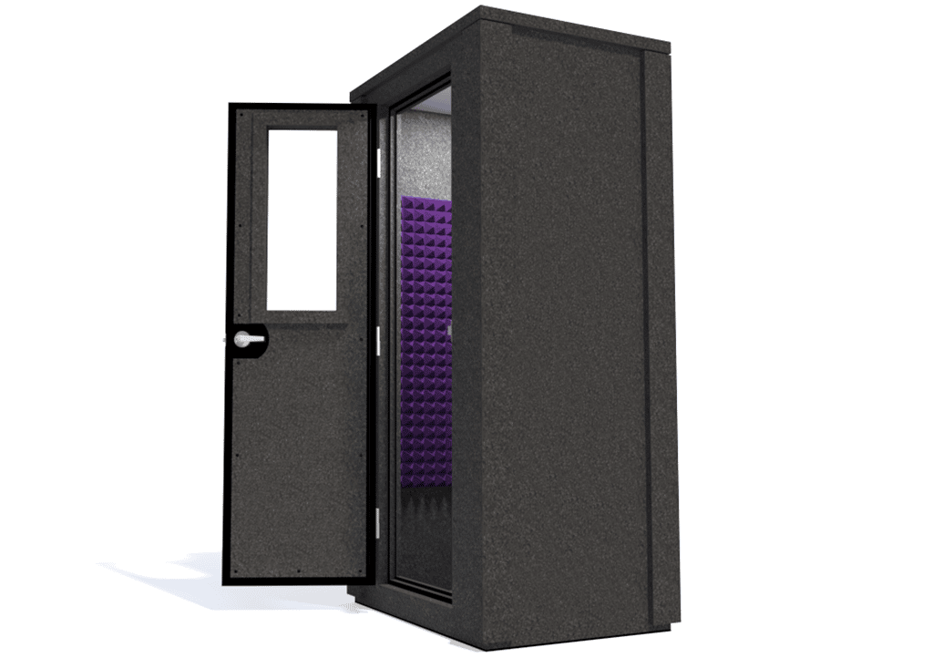 WhisperRoom MDL 4230 E shown from the side with the door open and purple foam