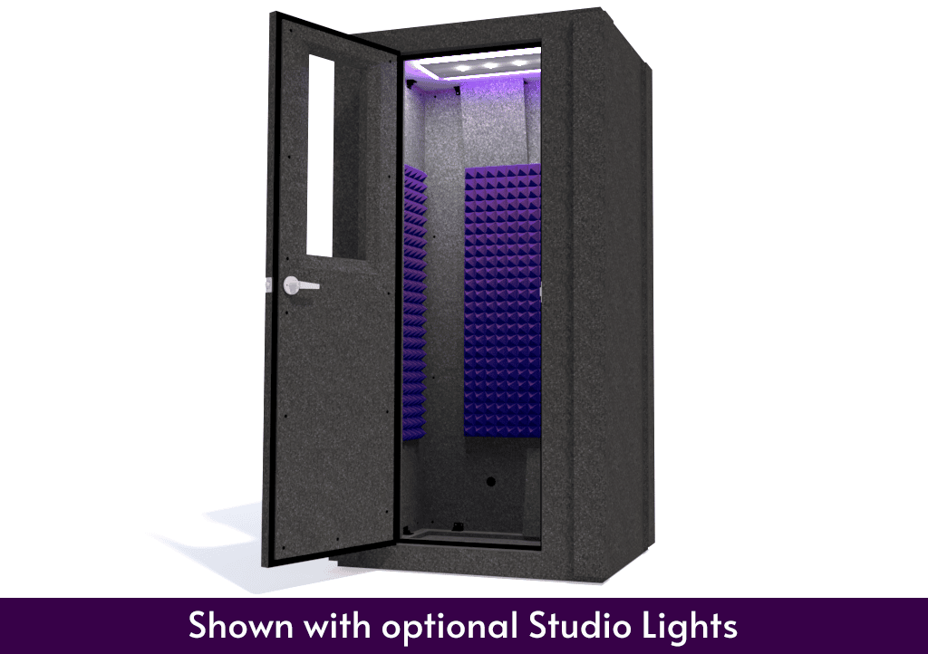 WhisperRoom MDL 4230 S shown with the door open from the front with purple foam