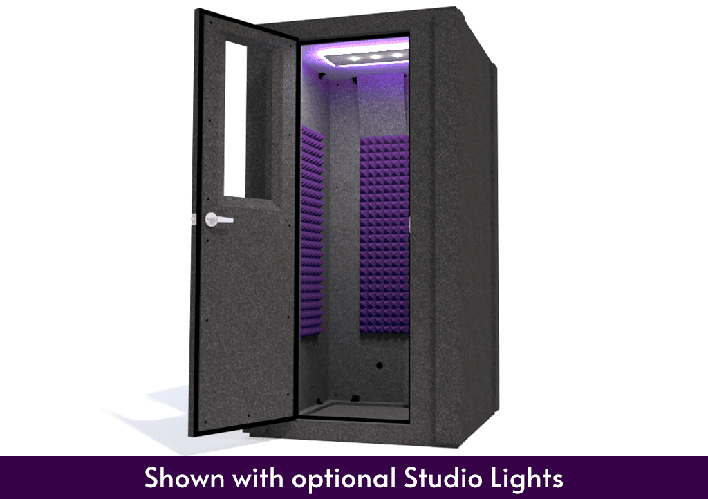 WhisperRoom MDL 4242 S shown from the front with the door open and purple foam