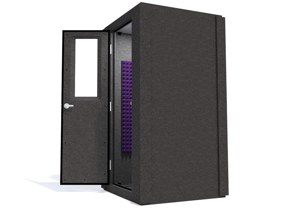 WhisperRoom MDL 4242 S shown with the door open from the side with purple foam