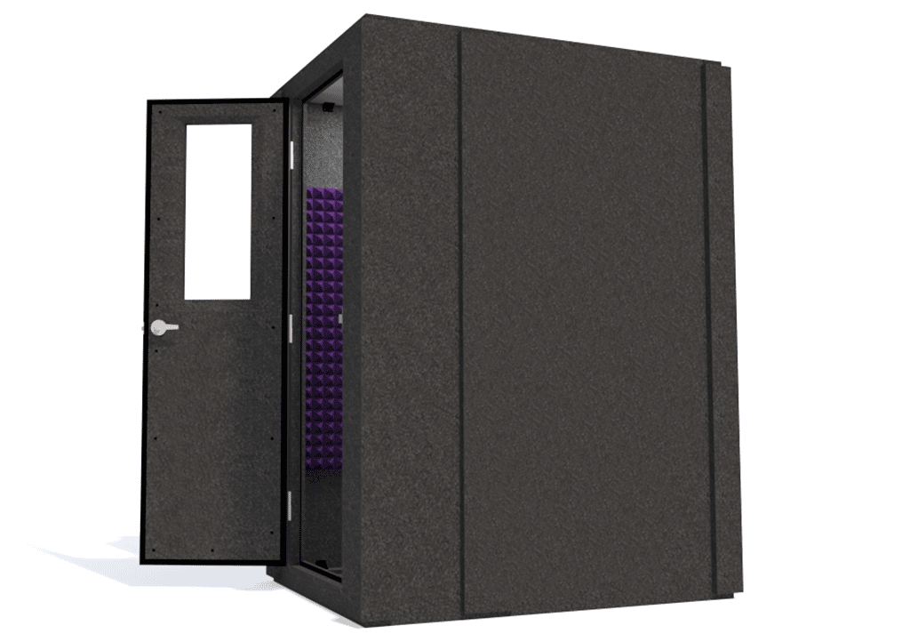 WhisperRoom MDL 4260 S shown from the side with the door open and purple foam