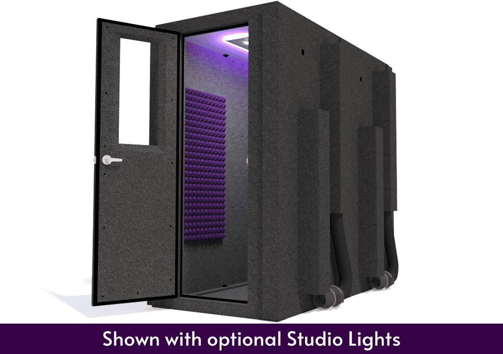 WhisperRoom MDL 4284 S shown from the front with the door open and purple foam