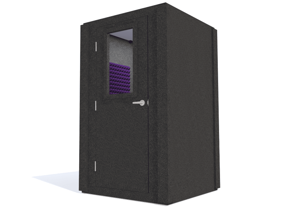 WhisperRoom MDL 4848 S shown with the door closed from the front with purple foam