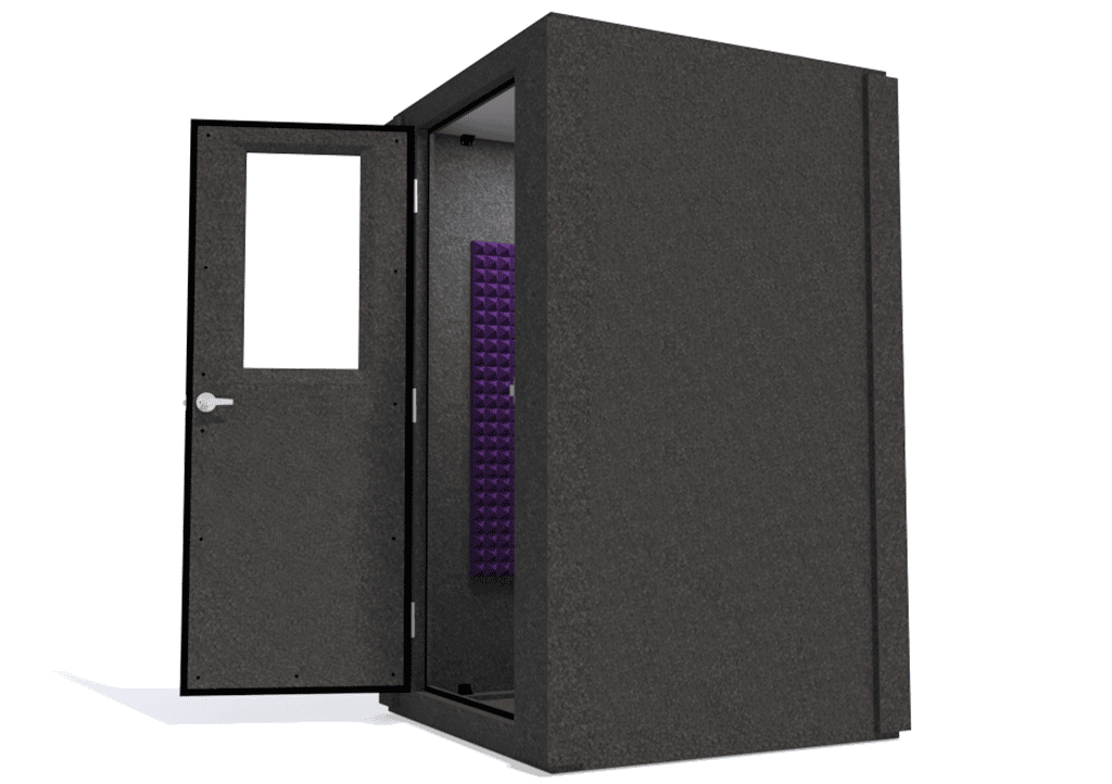 WhisperRoom MDL 4848 S shown from the side with the door open and purple foam