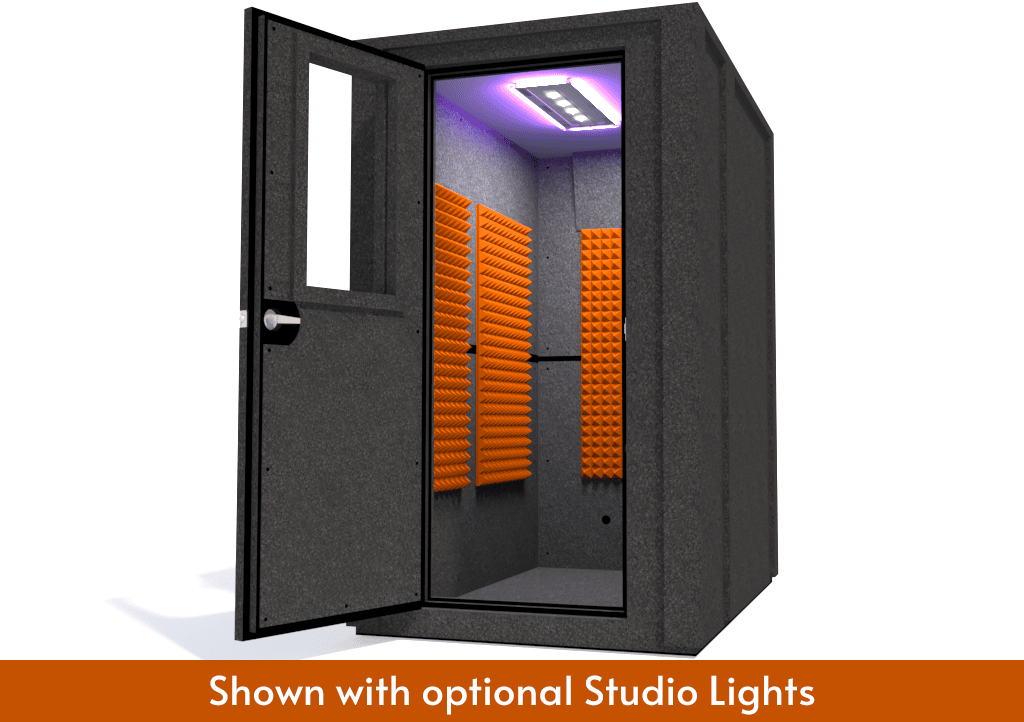 WhisperRoom MDL 4872 E shown from the front with the door open and orange foam