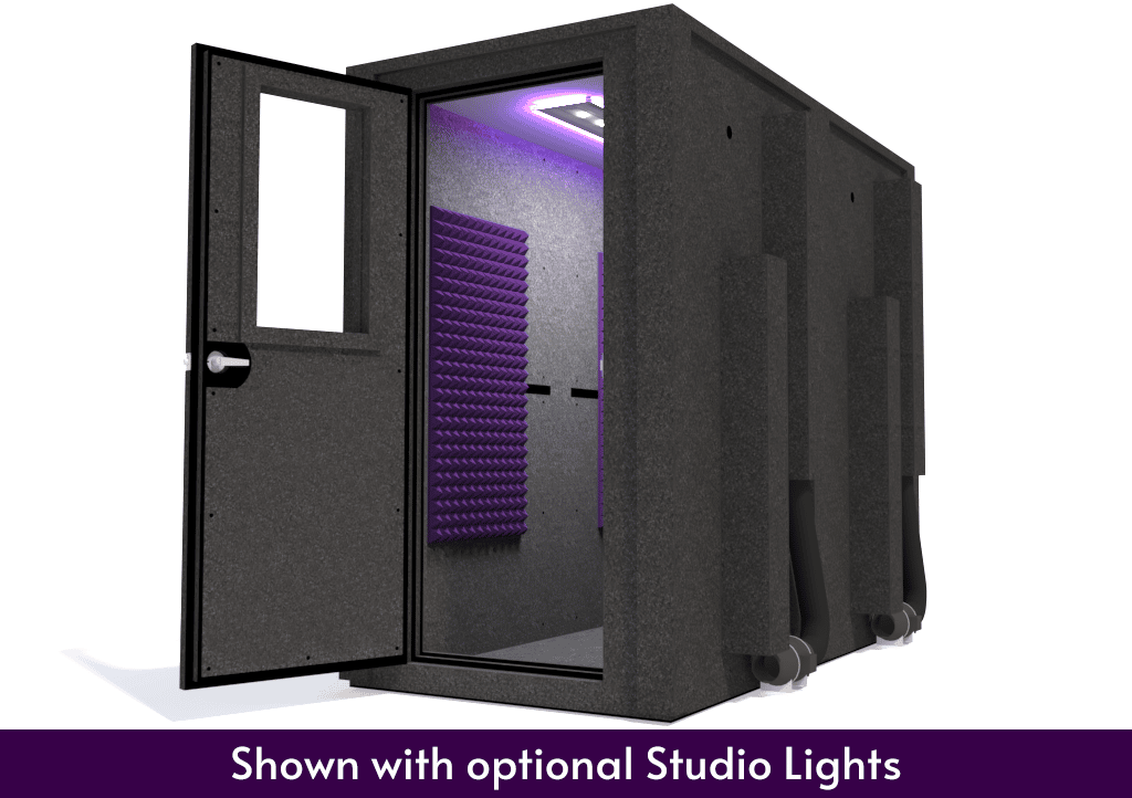 WhisperRoom MDL 4896 E shown with the door open from the front with purple foam