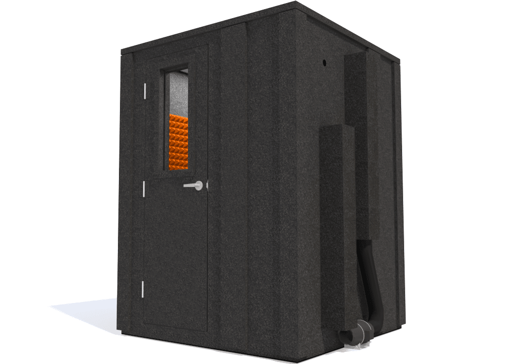 WhisperRoom MDL 6060 E shown from the front with the door closed and orange foam