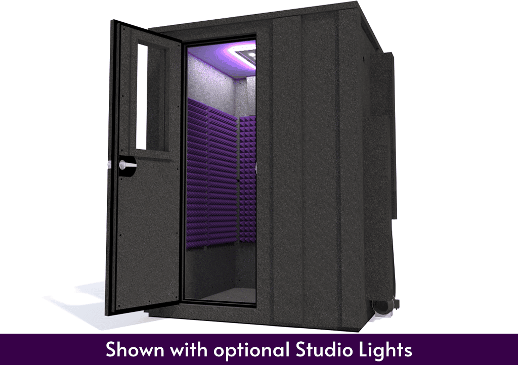 WhisperRoom MDL 6060 E shown with the door open from the front with purple foam
