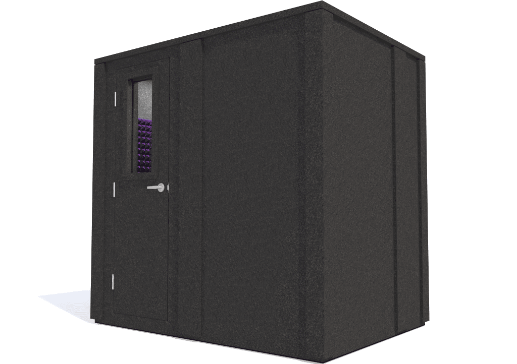 WhisperRoom MDL 6084 E shown from the front with the door closed and purple foam