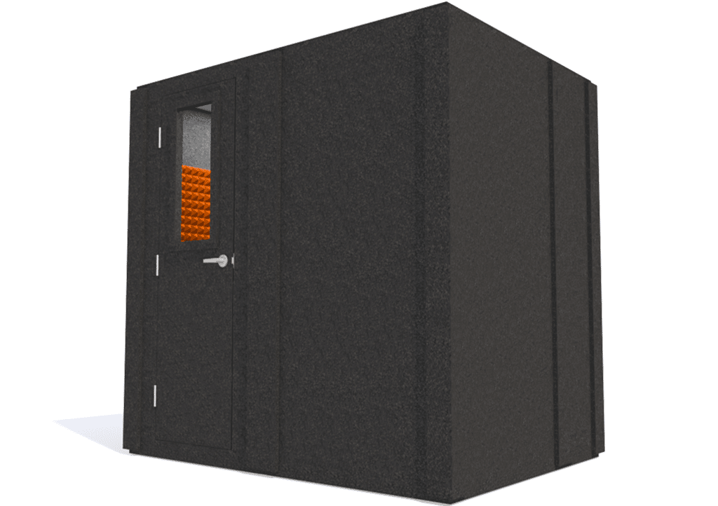 WhisperRoom MDL 6084 S shown from the front with the door closed and orange foam
