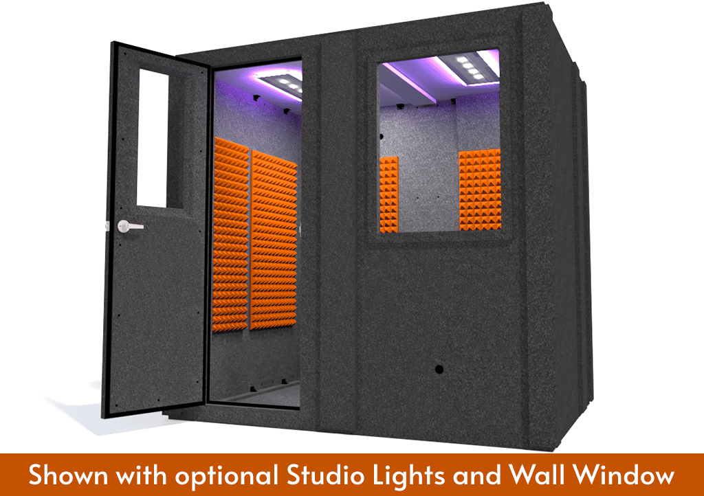 WhisperRoom MDL 6084 S shown with the door open from the front with orange foam