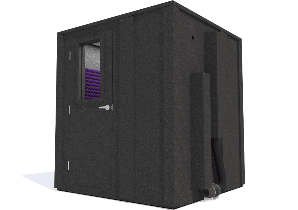 WhisperRoom MDL 7272 E shown from the front with the door closed and purple foam
