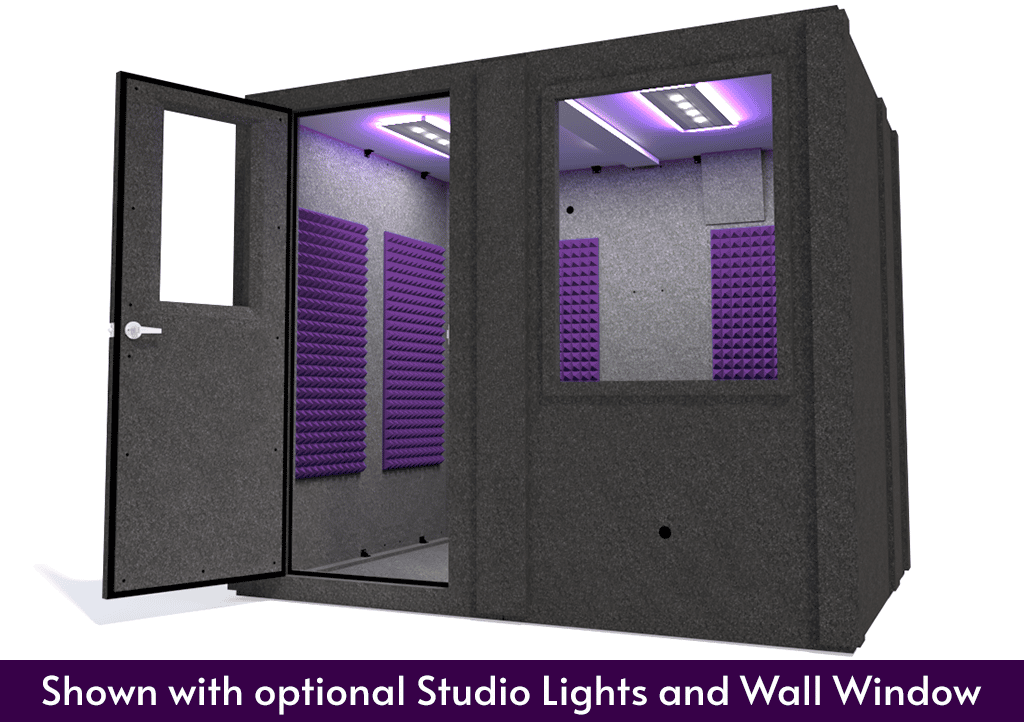 WhisperRoom MDL 7296 S shown with the door open from the front with purple foam