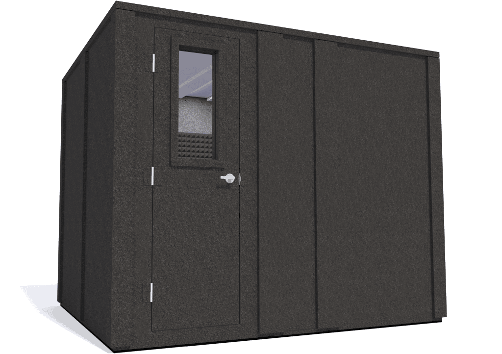 WhisperRoom MDL 84102 E shown from the left side with the door closed and gray foam