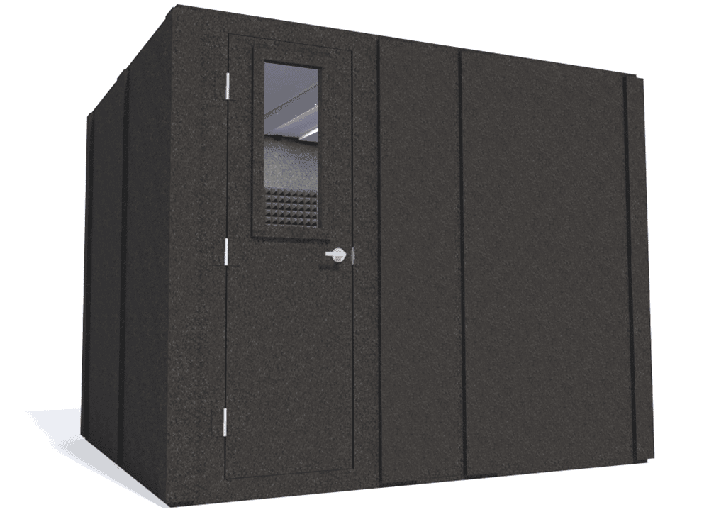 WhisperRoom MDL 84102 S shown with the door closed from the left side with gray foam