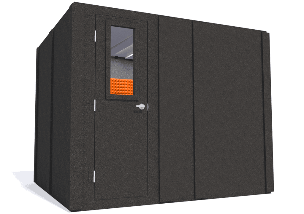 WhisperRoom MDL 84102 S shown from the left side with the door closed and orange foam