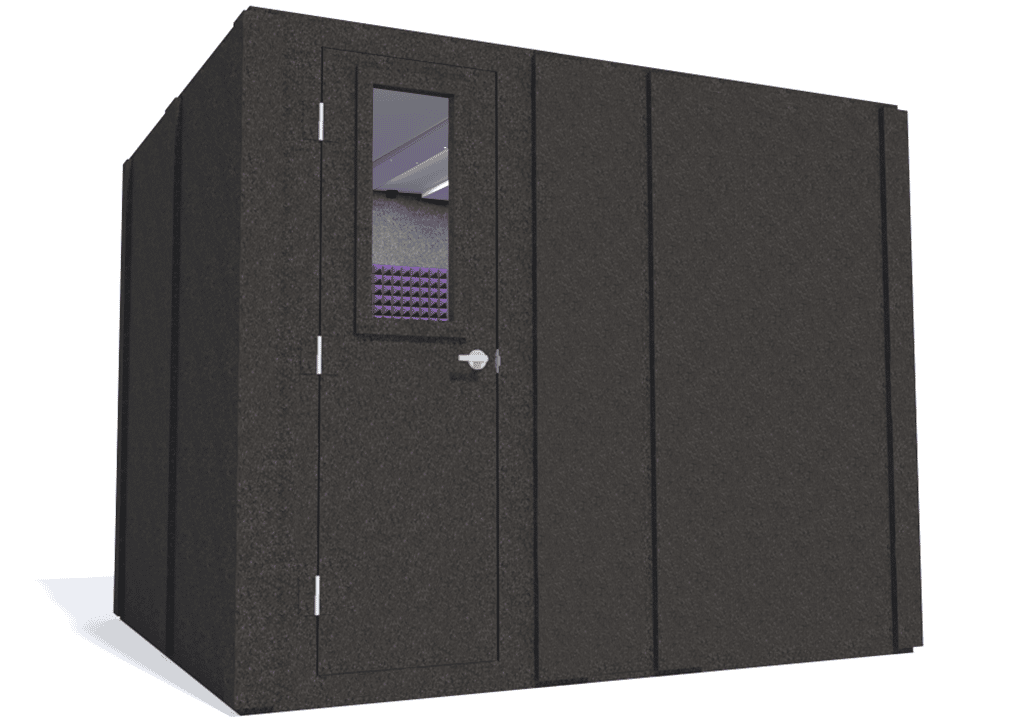 WhisperRoom MDL 84102 S shown with the door closed from the left side with purple foam