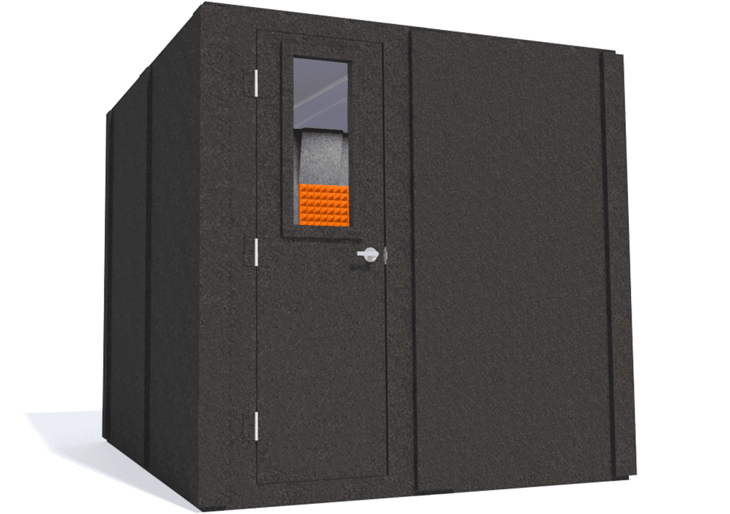 WhisperRoom MDL 8484 S shown with the door closed from the left side with orange foam