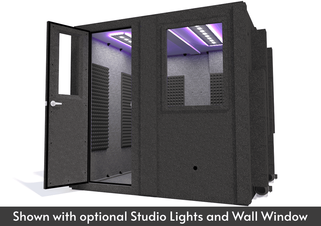 WhisperRoom MDL 8484 S shown with the door open from the front with gray foam