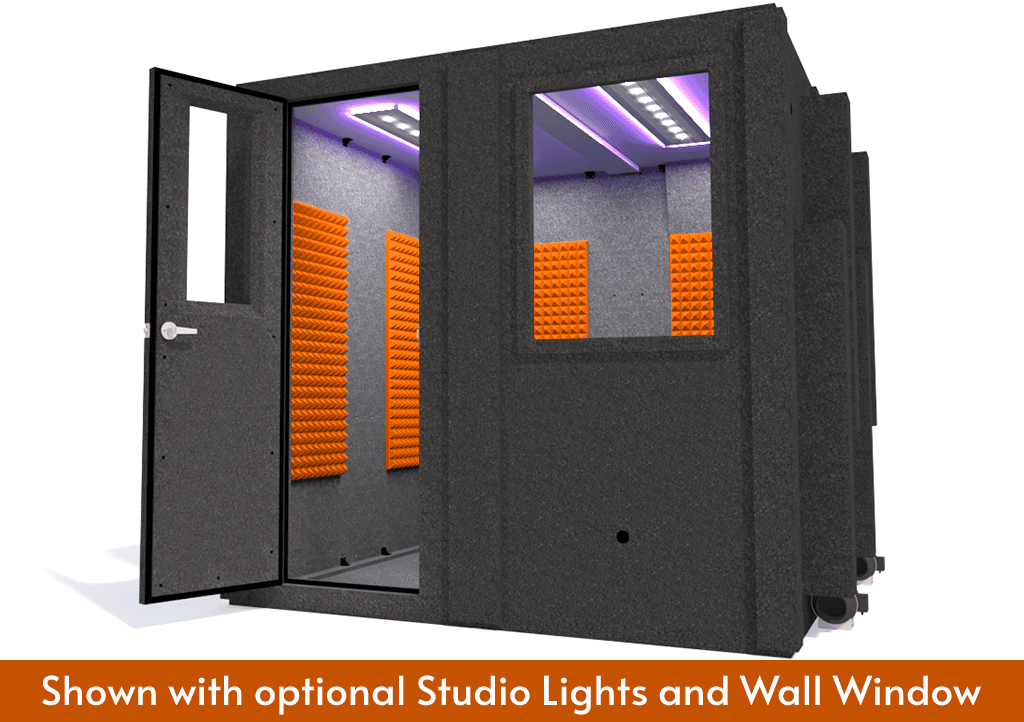 WhisperRoom MDL 8484 S shown with the door open from the front with orange foam