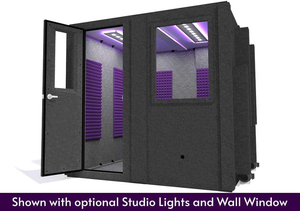 WhisperRoom MDL 8484 S shown with the door open from the front with purple foam