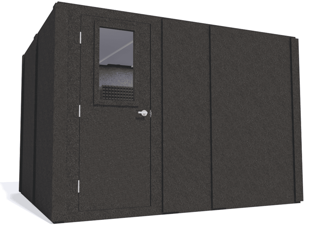 WhisperRoom MDL 96120 S shown from the left side with the door closed and gray foam