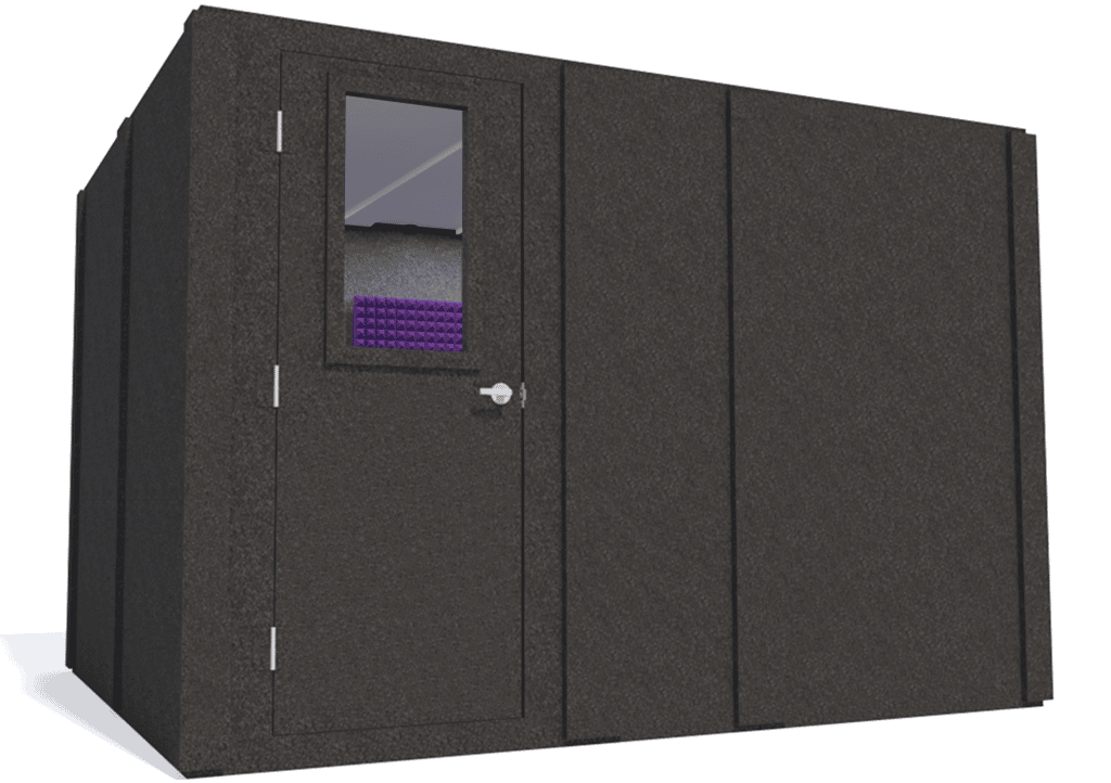 WhisperRoom MDL 96120 S shown from the left side with the door closed and purple foam