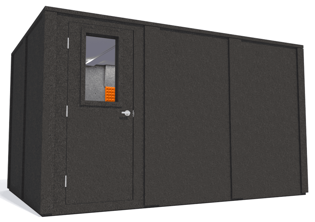 WhisperRoom MDL 96144 E shown from the left side with door open and orange foam