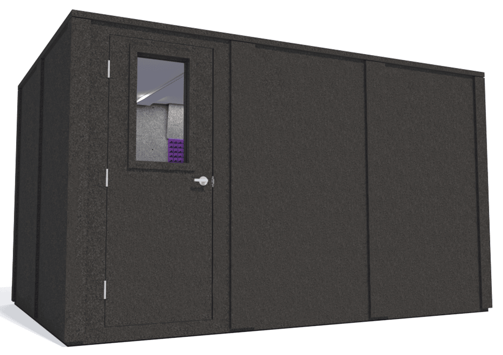 WhisperRoom MDL 96144 E shown from the left side with door open and purple foam
