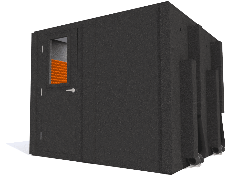 WhisperRoom MDL 9696 S shown from the front with the door closed and orange foam