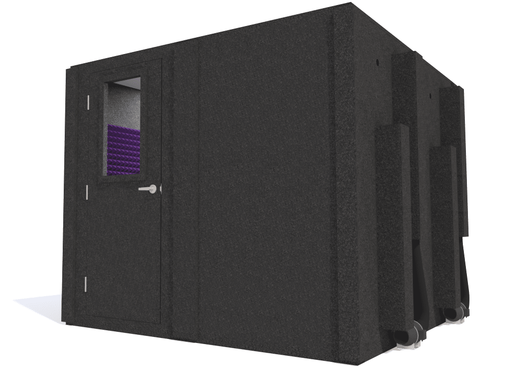 WhisperRoom MDL 9696 S shown from the front with the door closed and purple foam