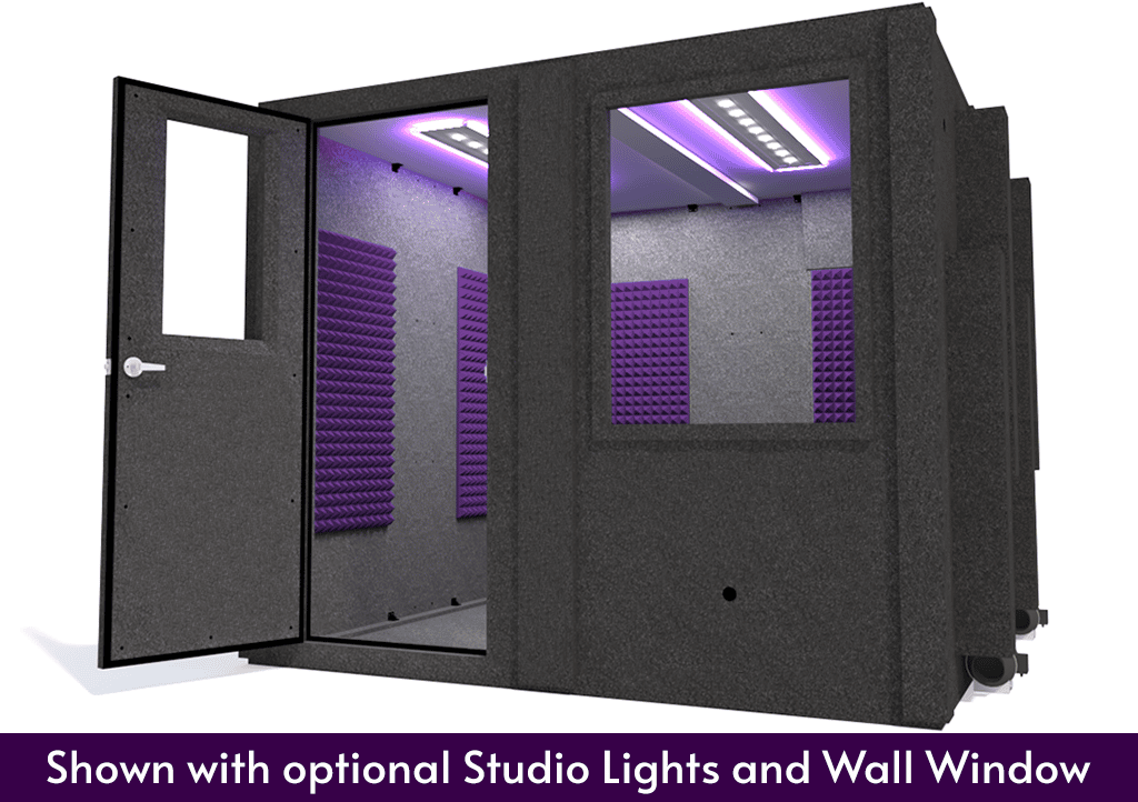 WhisperRoom MDL 9696 S shown from the front with the door open and purple foam