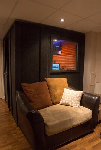 A WhisperRoom narration studio inside of home's basement.