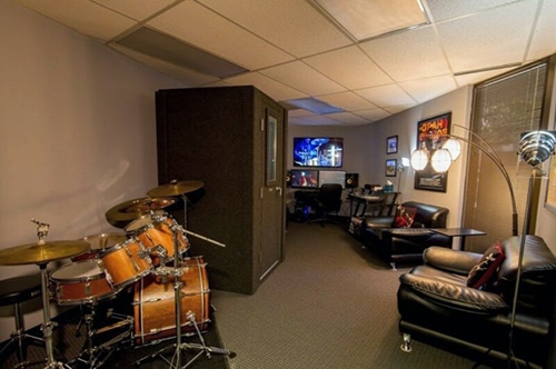 A WhisperRoom vocal booth inside of a production studio.