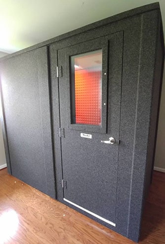 A WhisperRoom MDL 4896 E professional isolation booth shown from the outside.