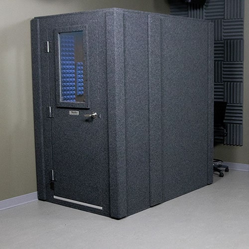 A WhisperRoom MDL 4260 shown with the door closed from the outside of the sound booth.