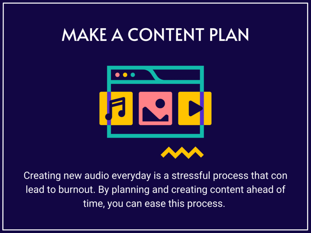 Info graph showing you how to make a content plan for your podcast show.