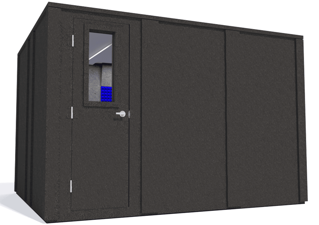 WhisperRoom MDL 102126 E shown with the door closed from the left side with blue foam