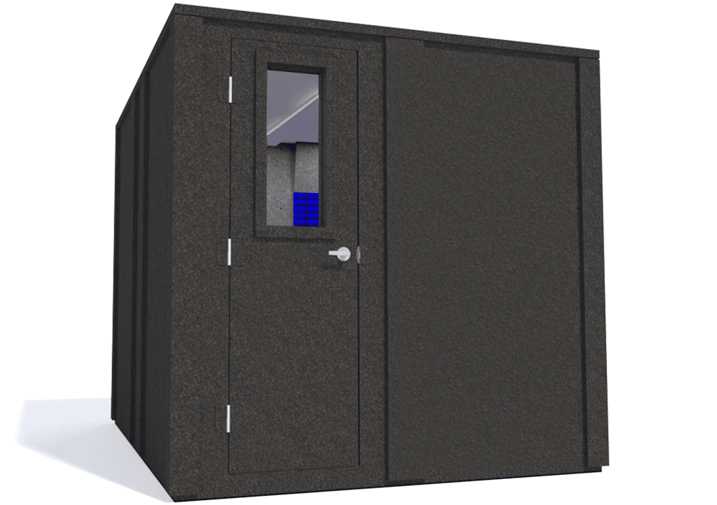 WhisperRoom MDL 10284 E shown with the door closed from the left side with blue foam