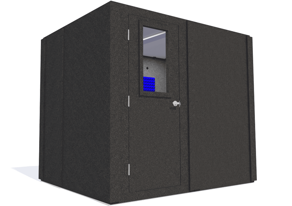 WhisperRoom MDL 7296 S shown with the door closed from the other side with blue foam
